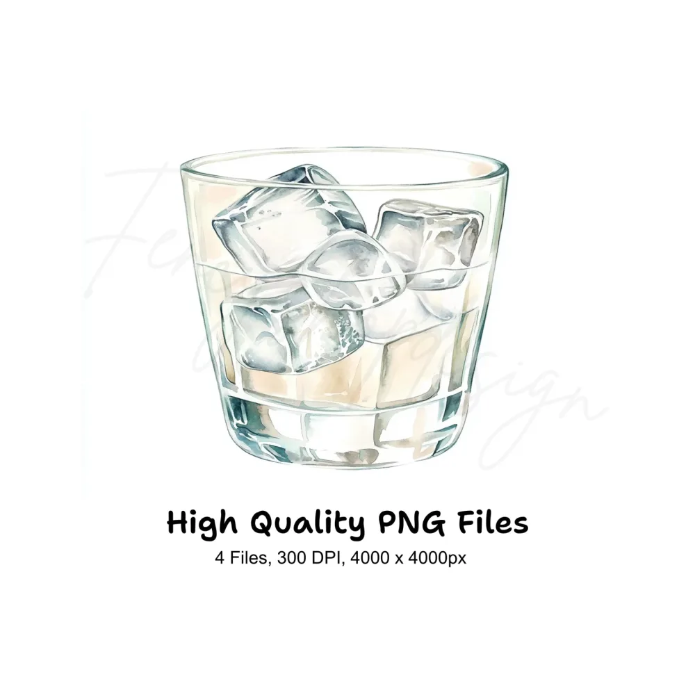 Ice Cubes in Glasses Clipart Bundle