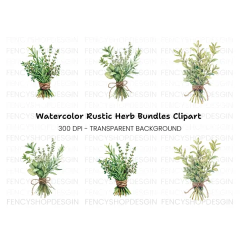 Rustic Herb Bundles Clipart Collection