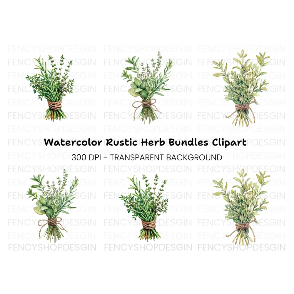Rustic Herb Bundles Clipart Collection
