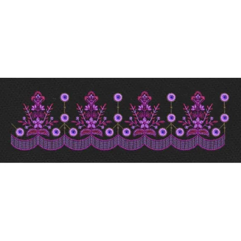 Floral Tassel Scallop Border Purple & Pink Embroidery Design