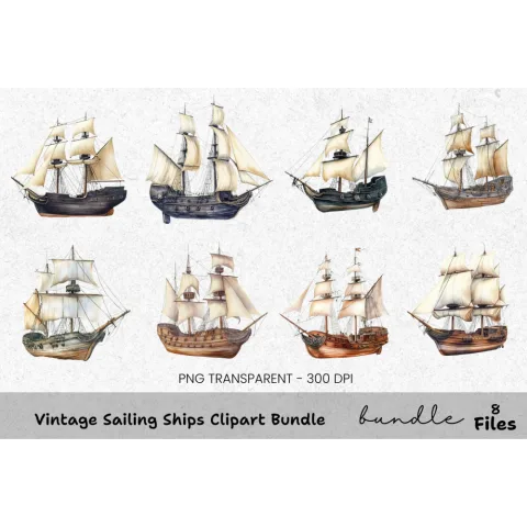 Vintage Sailing Ships Clipart Bundle