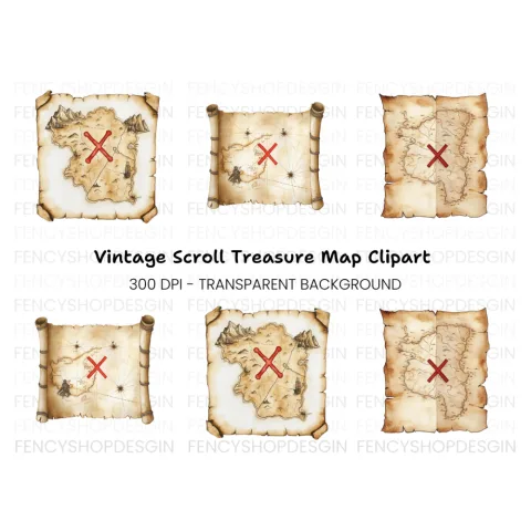 Vintage Treasure Map Clipart Bundle