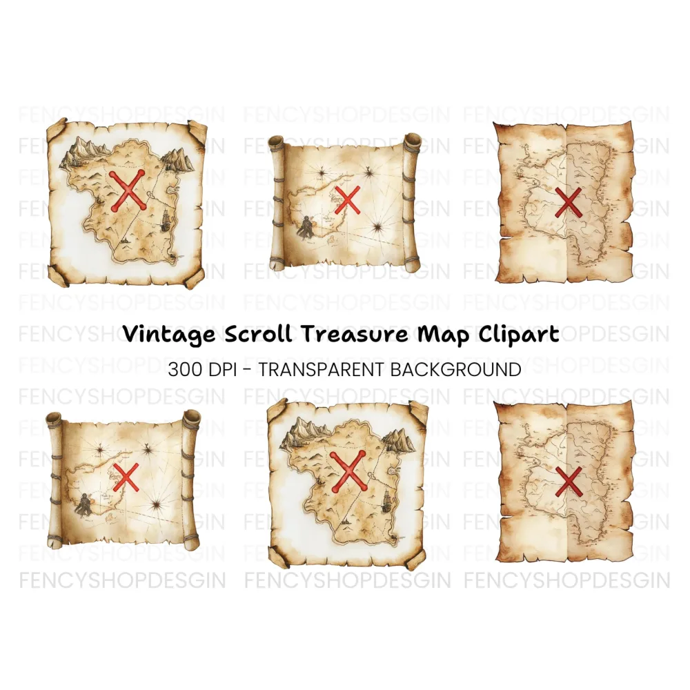 Vintage Treasure Map Clipart Bundle