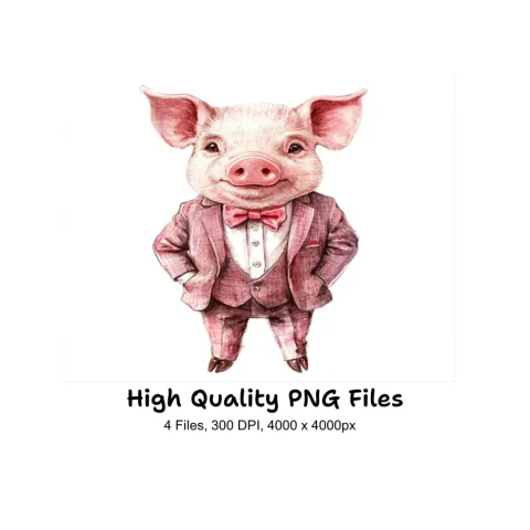 Dapper Pig in Suit Clipart Bundle