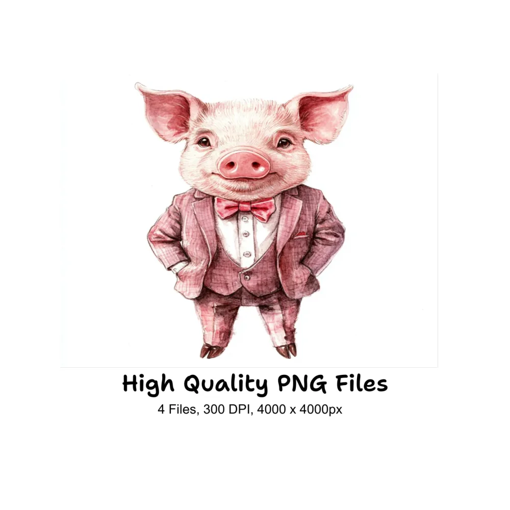 Dapper Pig in Suit Clipart Bundle