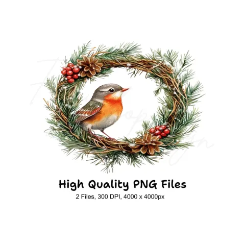 Winter Robin Wreath Clipart Bundle