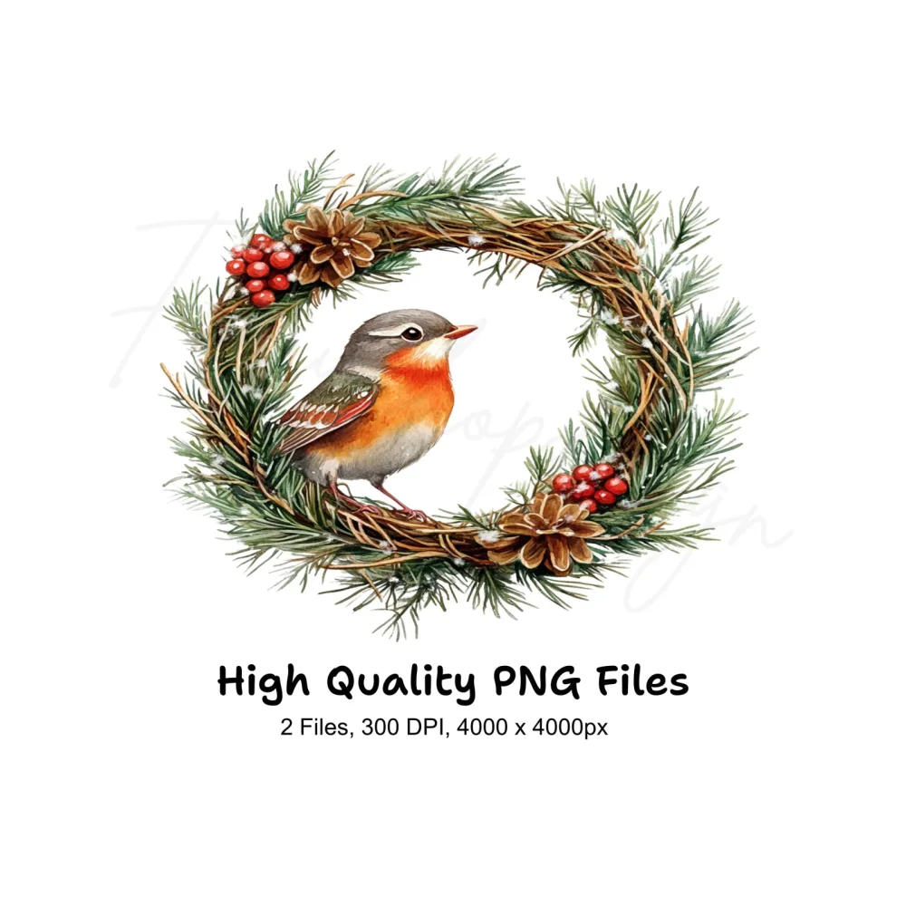 Winter Robin Wreath Clipart Bundle