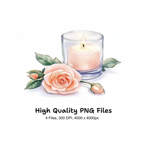 Romantic Rose Candle Clipart Bundle
