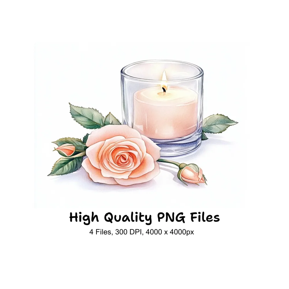 Romantic Rose Candle Clipart Bundle