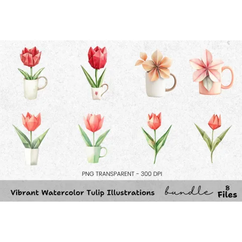 Vibrant Tulip Illustrations Clipart Bundle