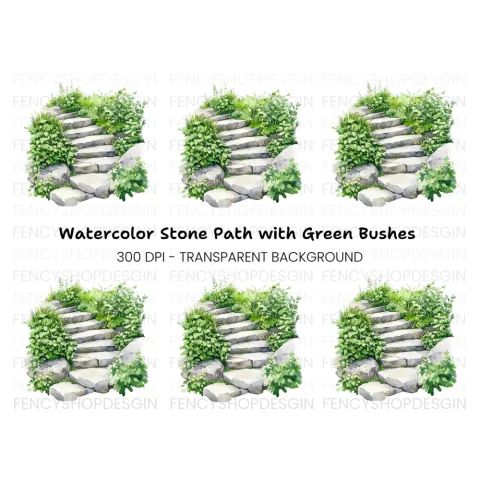 Stone Steps with Lush Greenery Clipart Bundle