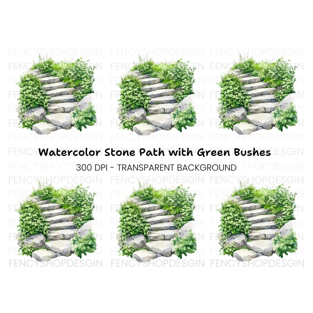 Stone Steps with Lush Greenery Clipart Bundle