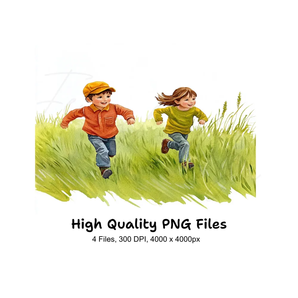 Kids Running in Field Clipart Bundle