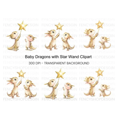 Little Dragons with Stars Clipart Bundle