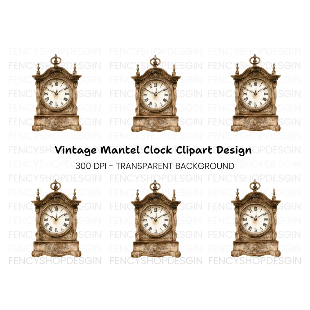 Antique Mantel Clock Clipart Bundle