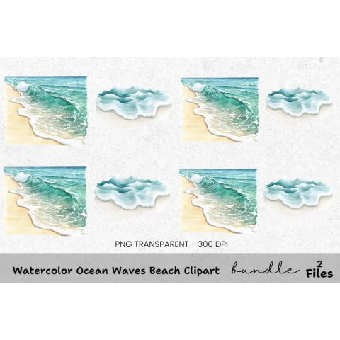 Ocean Waves Beach Clipart Bundle