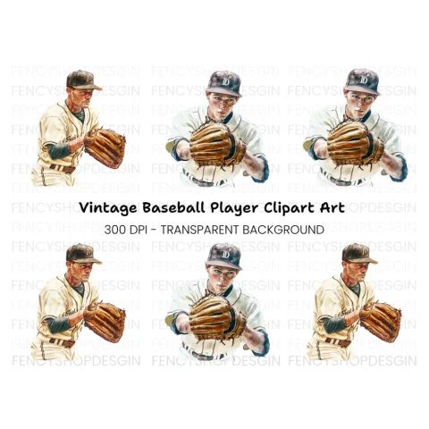 Retro Baseball Players Duo Clipart Bundle
