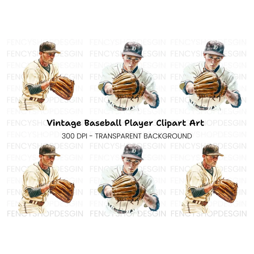 Retro Baseball Players Duo Clipart Bundle