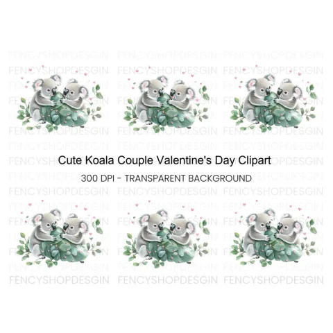 Cute Koala Couple Love Clipart Bundle