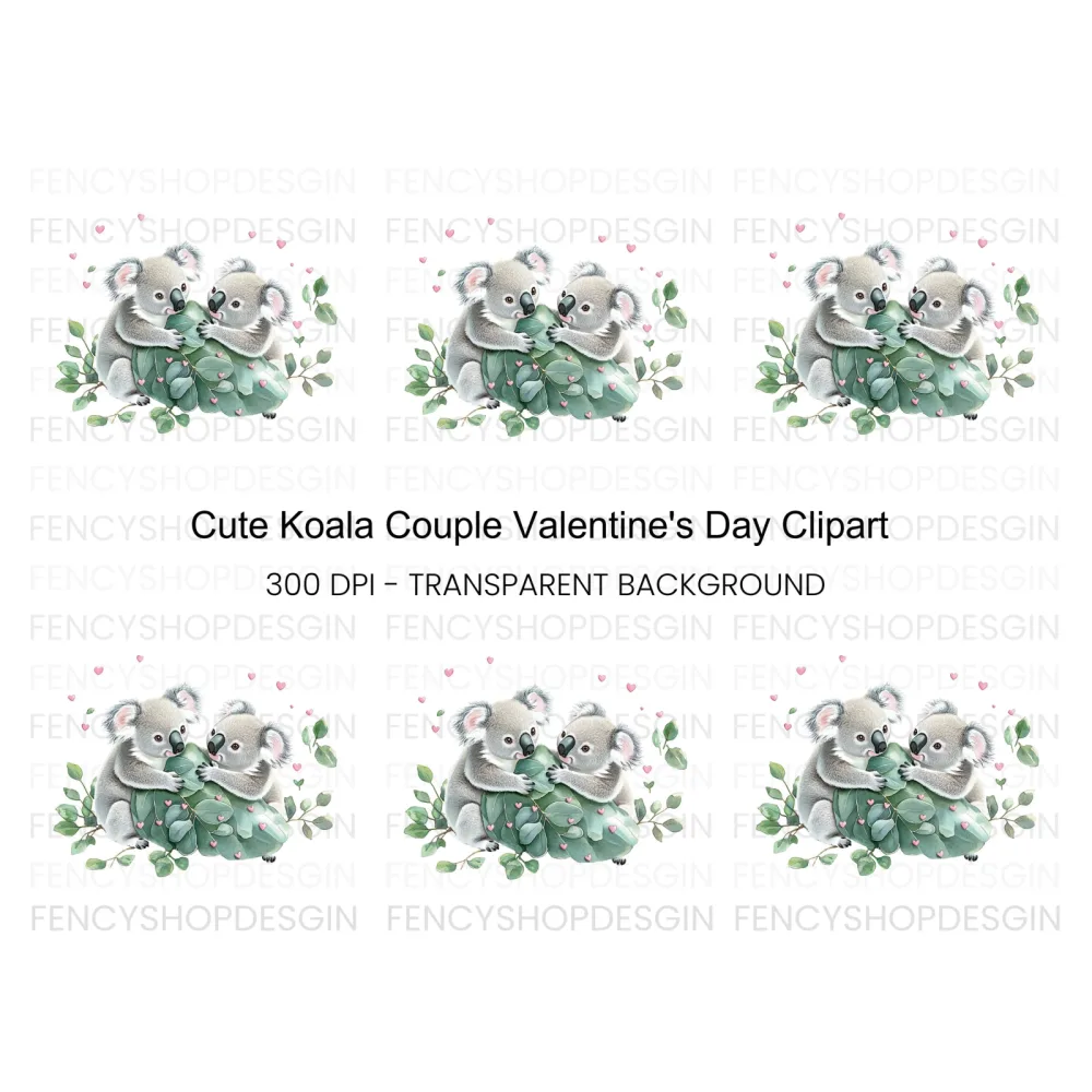 Cute Koala Couple Love Clipart Bundle
