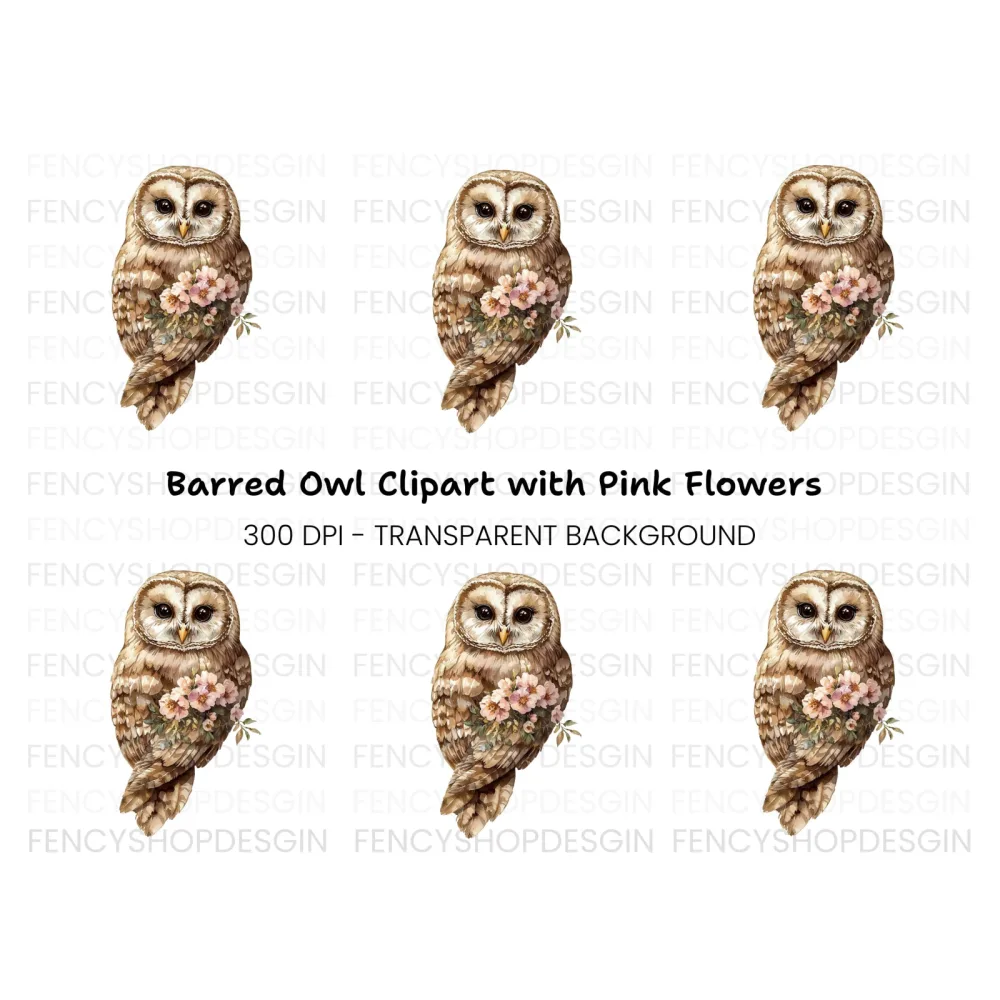 Elegant Barn Owl with Flowers Clipart Bundle