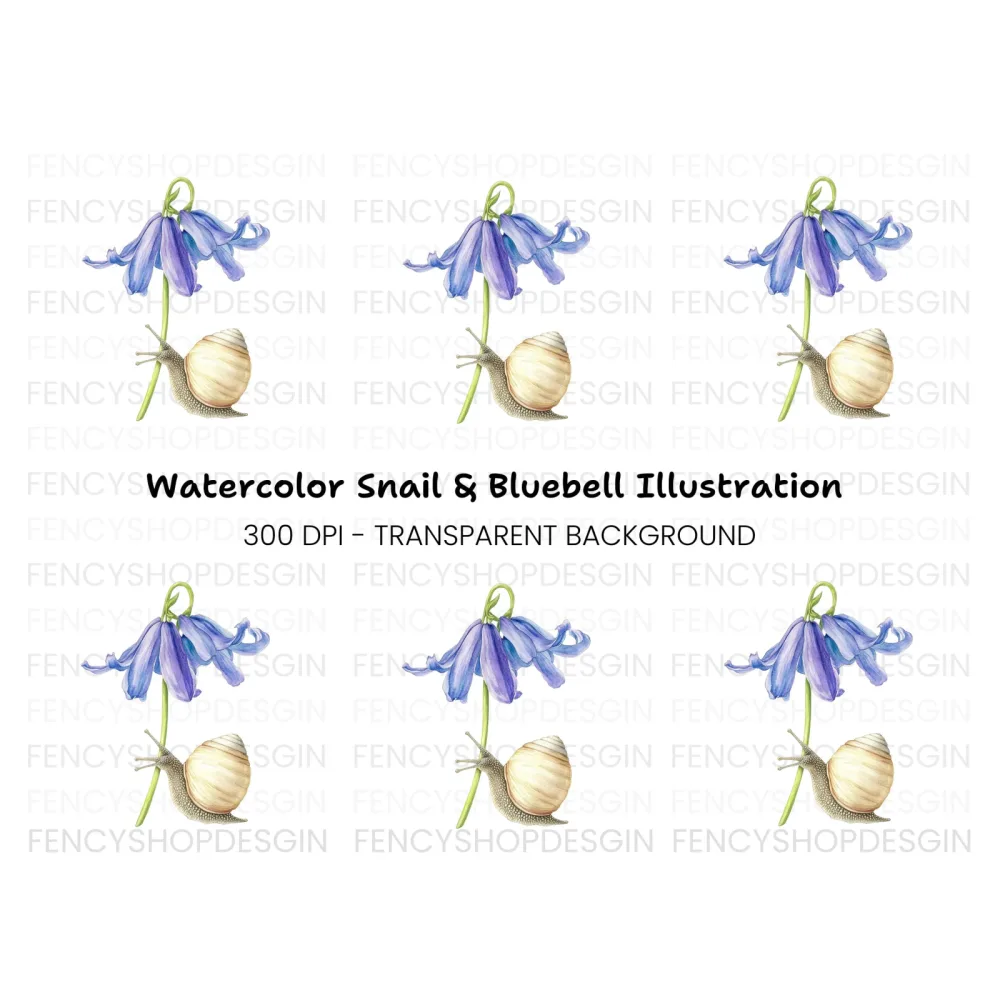 Snail and Bluebell Flower Clipart Bundle