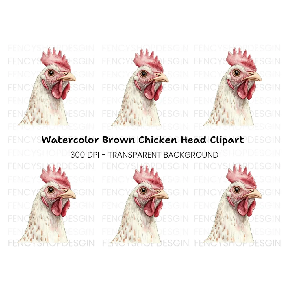 White Chicken Head Clipart Bundle