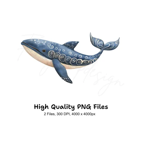 Decorative Blue Whale Clipart Bundle
