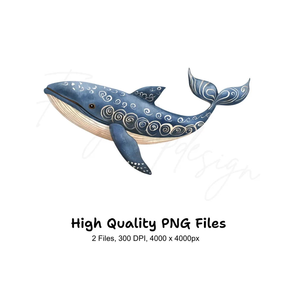 Decorative Blue Whale Clipart Bundle