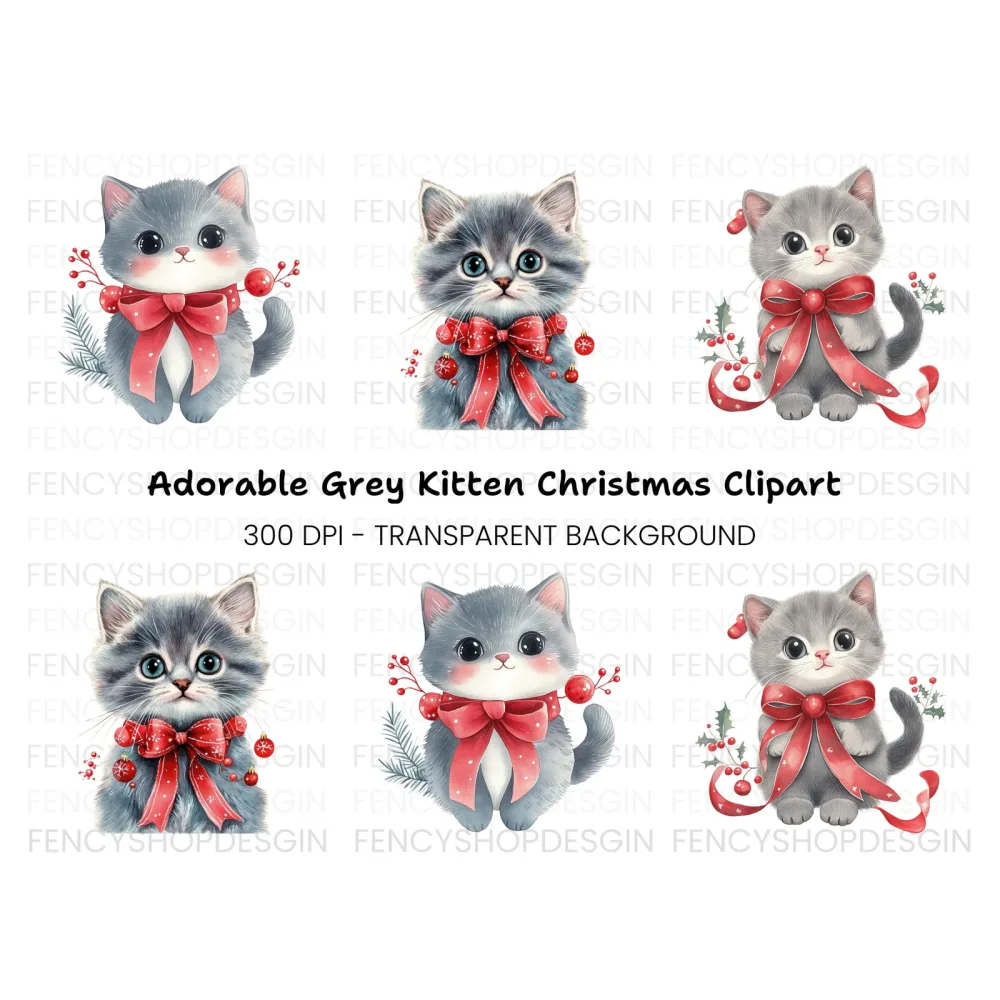 Cute Christmas Kittens Clipart Bundle