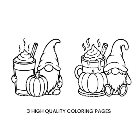 Autumn Gnomes with Pumpkin Spice Drinks Coloring Books