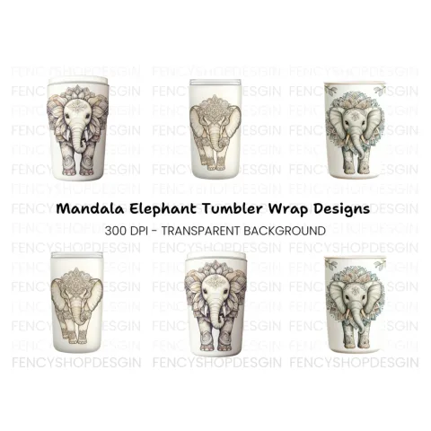Mandala Elephant Tumbler Clipart Bundle