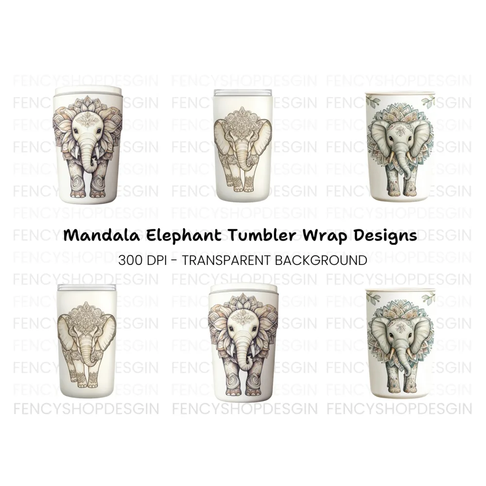 Mandala Elephant Tumbler Clipart Bundle