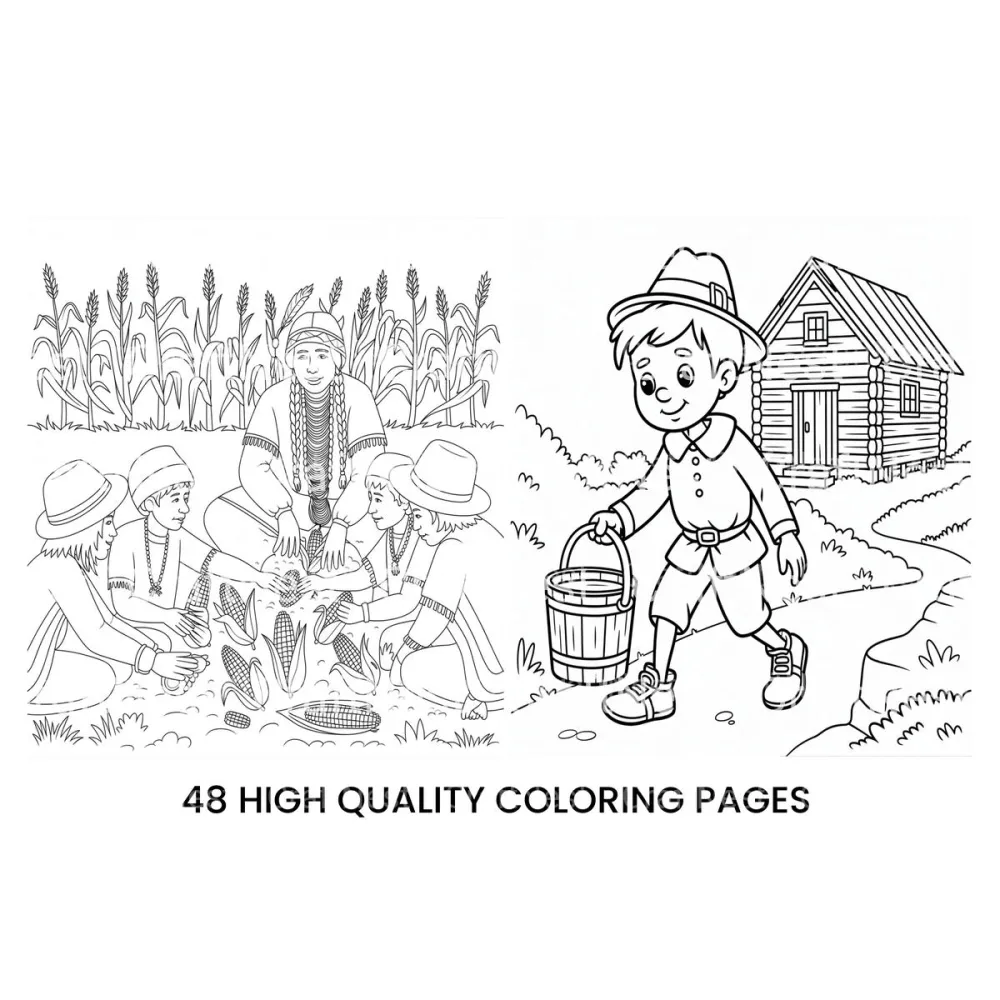 Pilgrims and Native Americans Coloring Books