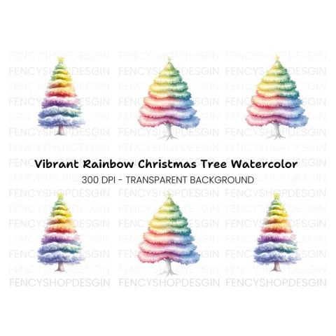Rainbow Christmas Tree Clipart Bundle