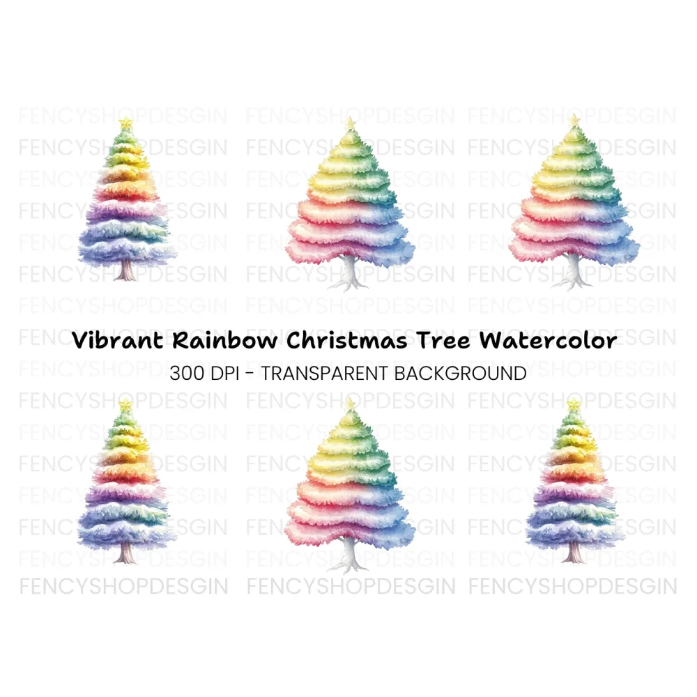 Rainbow Christmas Tree Clipart Bundle