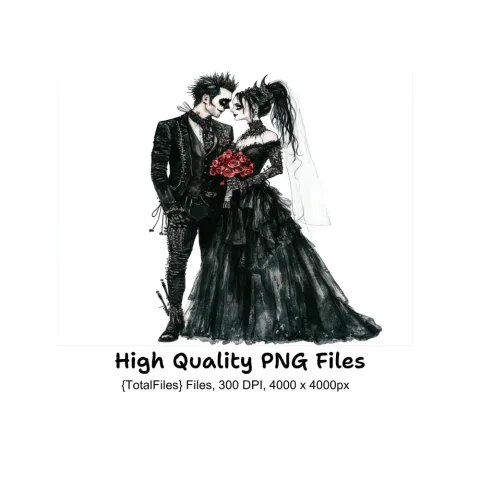 Gothic Wedding Couple Clipart Bundle