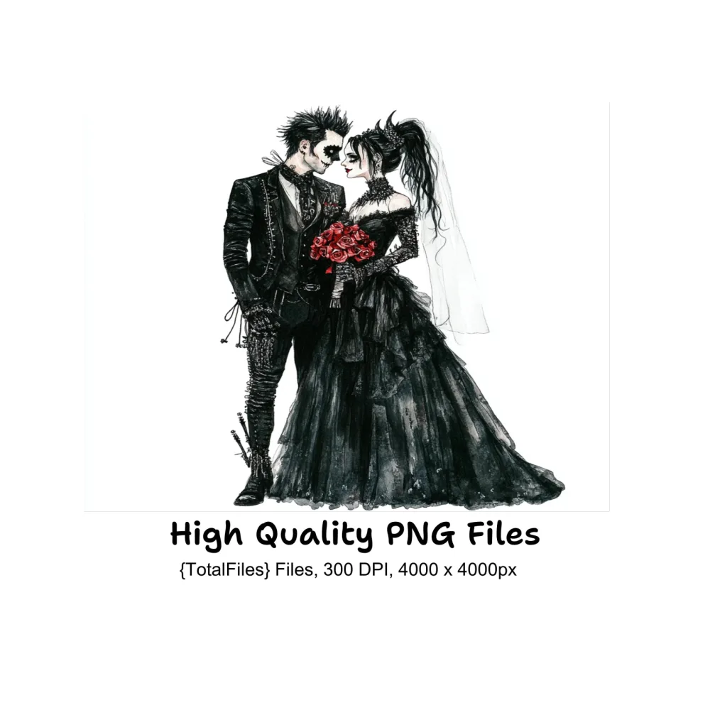 Gothic Wedding Couple Clipart Bundle