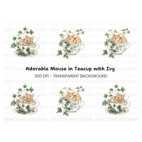 Brown Mice in Teacups Clipart Bundle