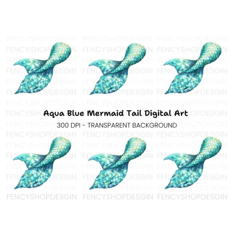 Glittering Blue Mermaid Tail Clipart Bundle