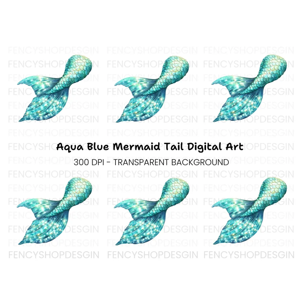 Glittering Blue Mermaid Tail Clipart Bundle