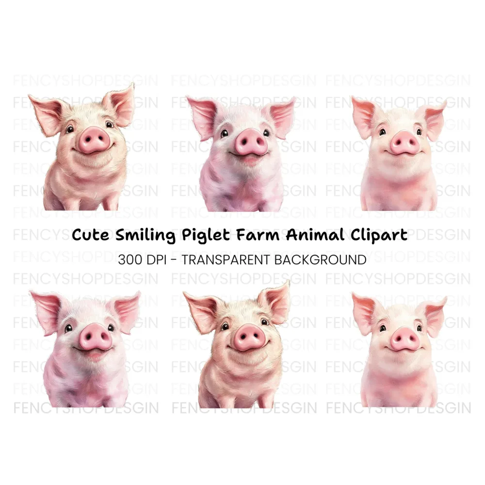 Cute Pig Faces Clipart Bundle
