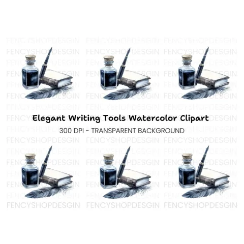 Inkwell Pen Feather Book Clipart Bundle
