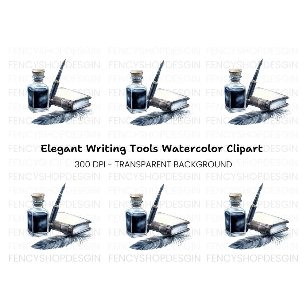Inkwell Pen Feather Book Clipart Bundle