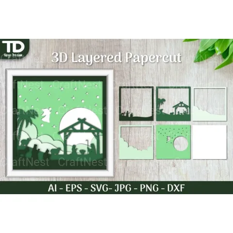 Shadow Nativity Scene Layered Papercut SVG