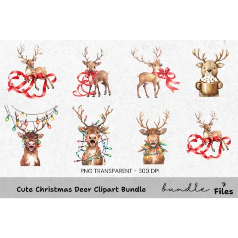 Cute Christmas Deer Clipart Bundle