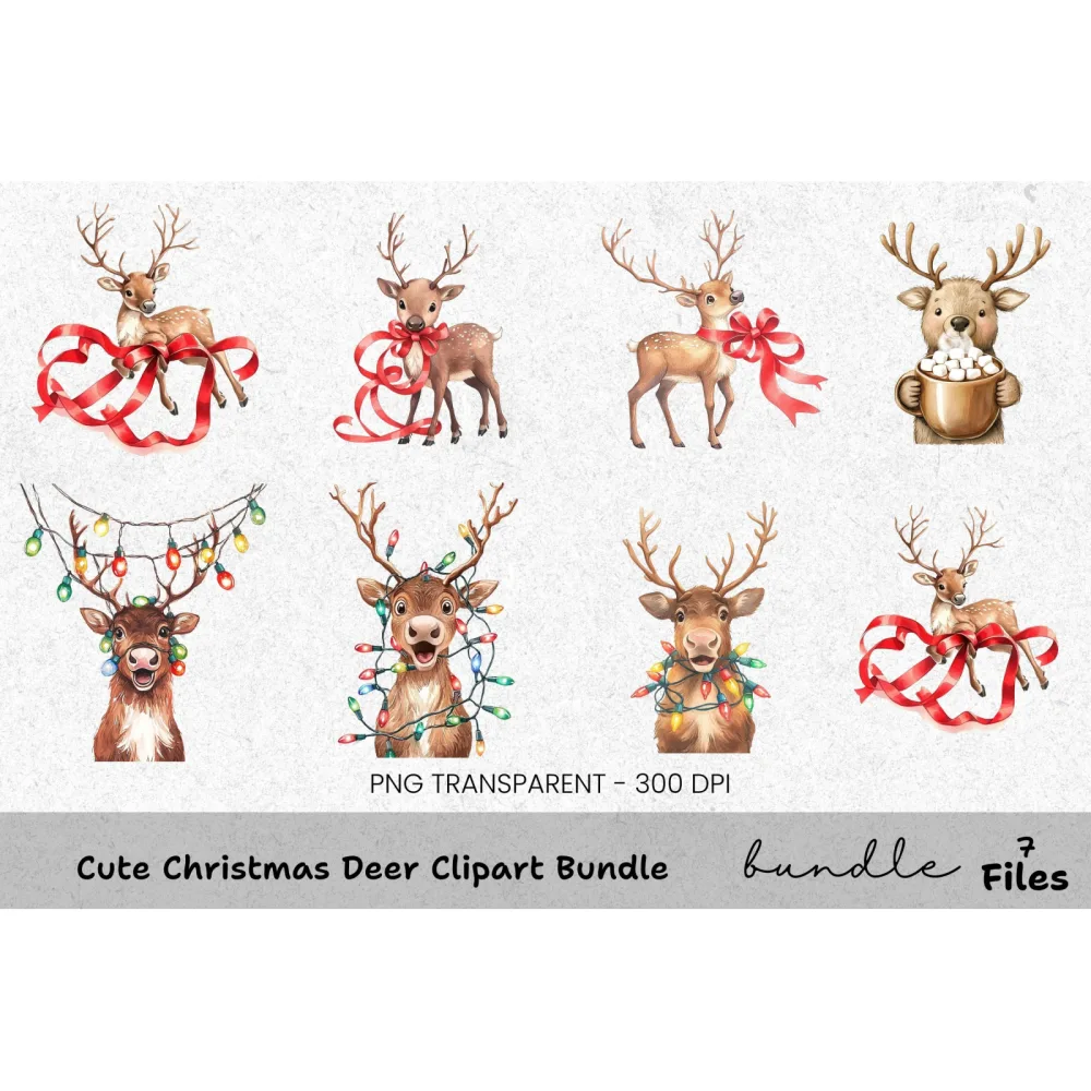 Cute Christmas Deer Clipart Bundle