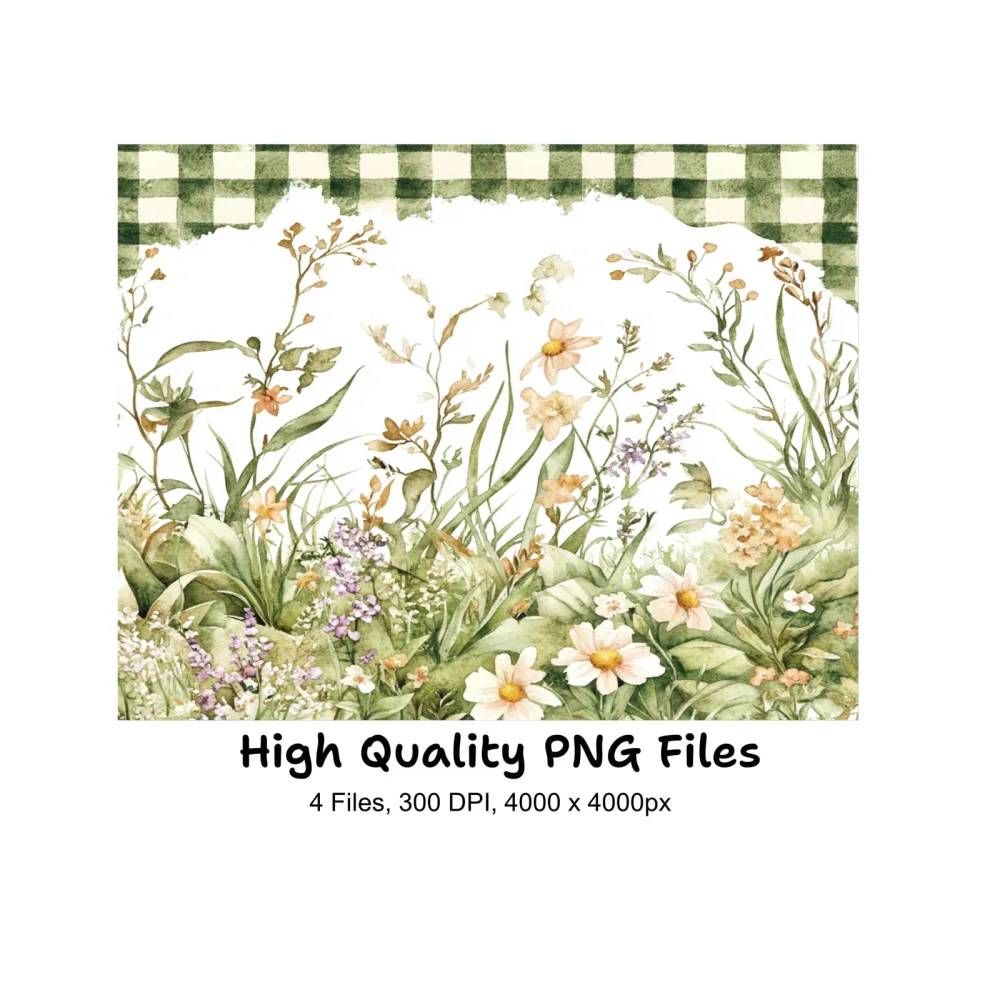 Gingham Floral Clipart Bundle