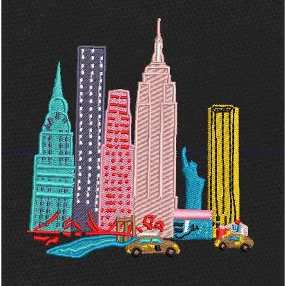 City Skyline Multi Color Embroidery Design