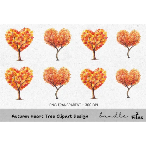 Autumn Heart Tree Clipart Bundle